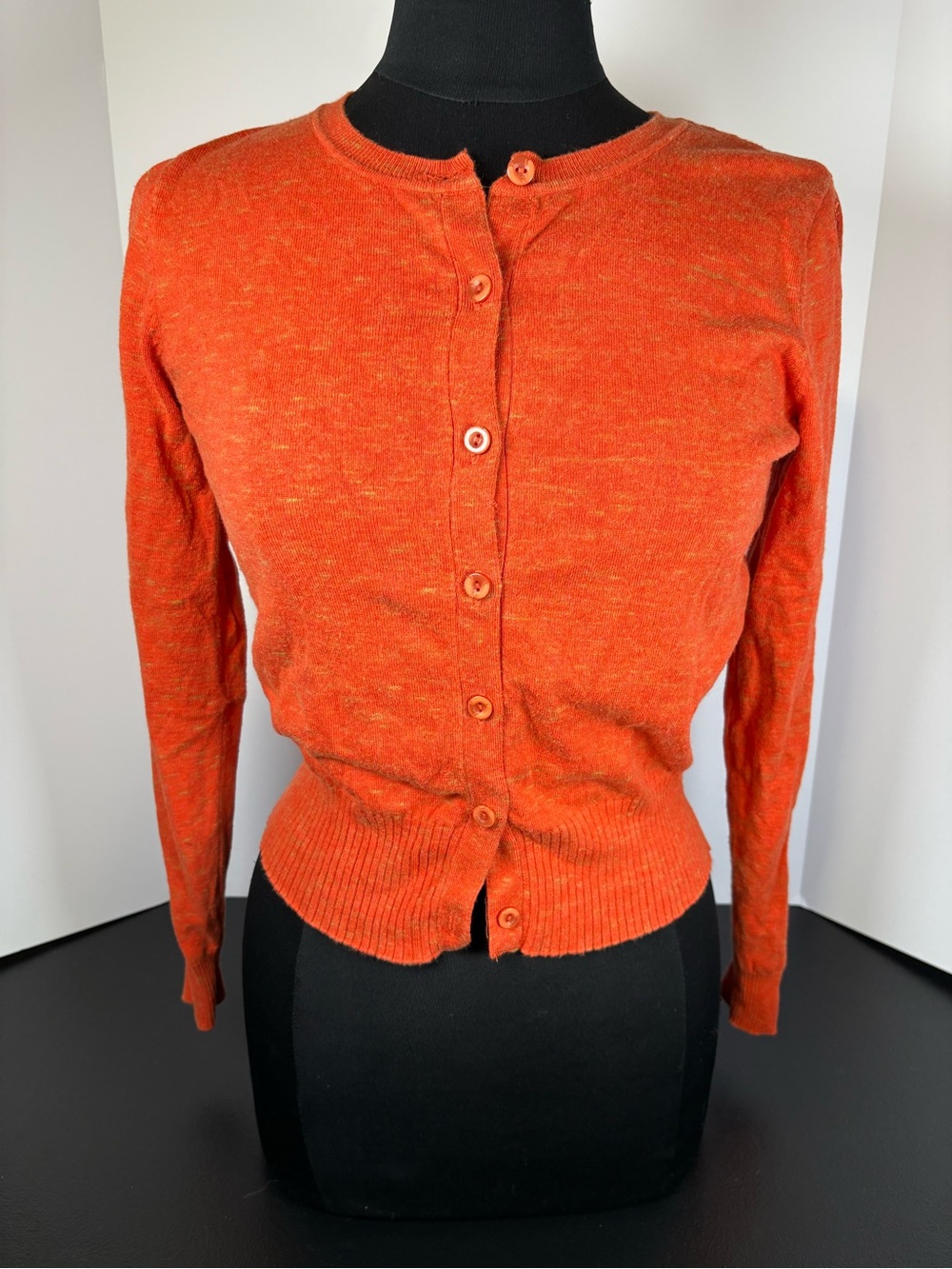 CAbi Orange Button-Front Crewneck Cardigan
